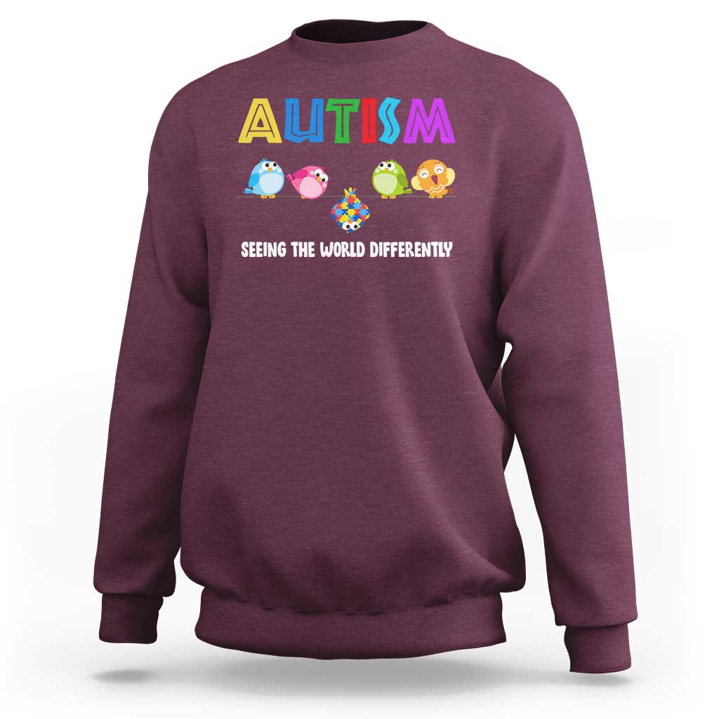 Autism Awareness Sweatshirt Seeing the World Differently ASD Cute Puzzle Pieces Owl