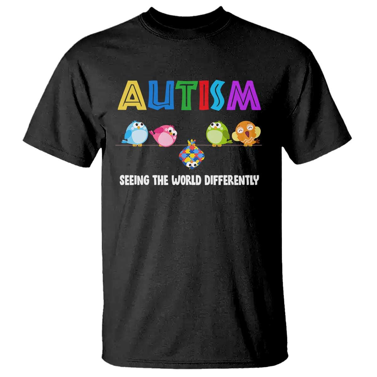 Autism Awareness T Shirt Seeing the World Differently ASD Cute Puzzle Pieces Owl