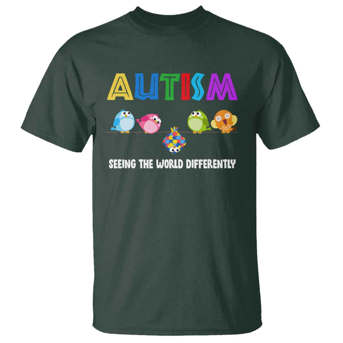 Autism Awareness T Shirt Seeing the World Differently ASD Cute Puzzle Pieces Owl
