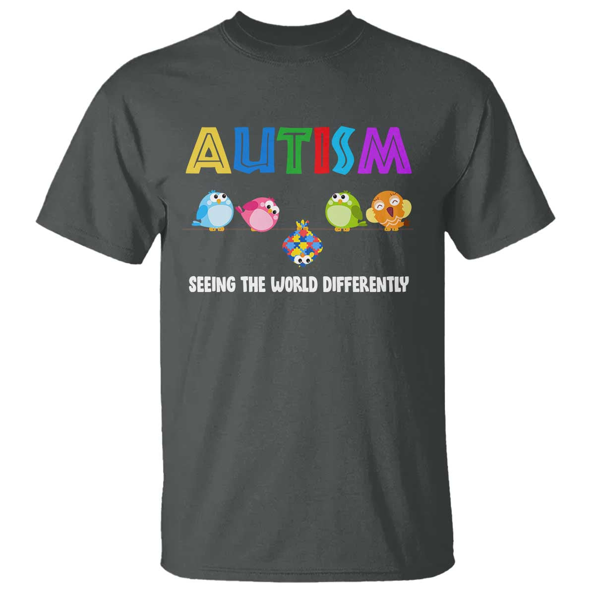 Autism Awareness T Shirt Seeing the World Differently ASD Cute Puzzle Pieces Owl