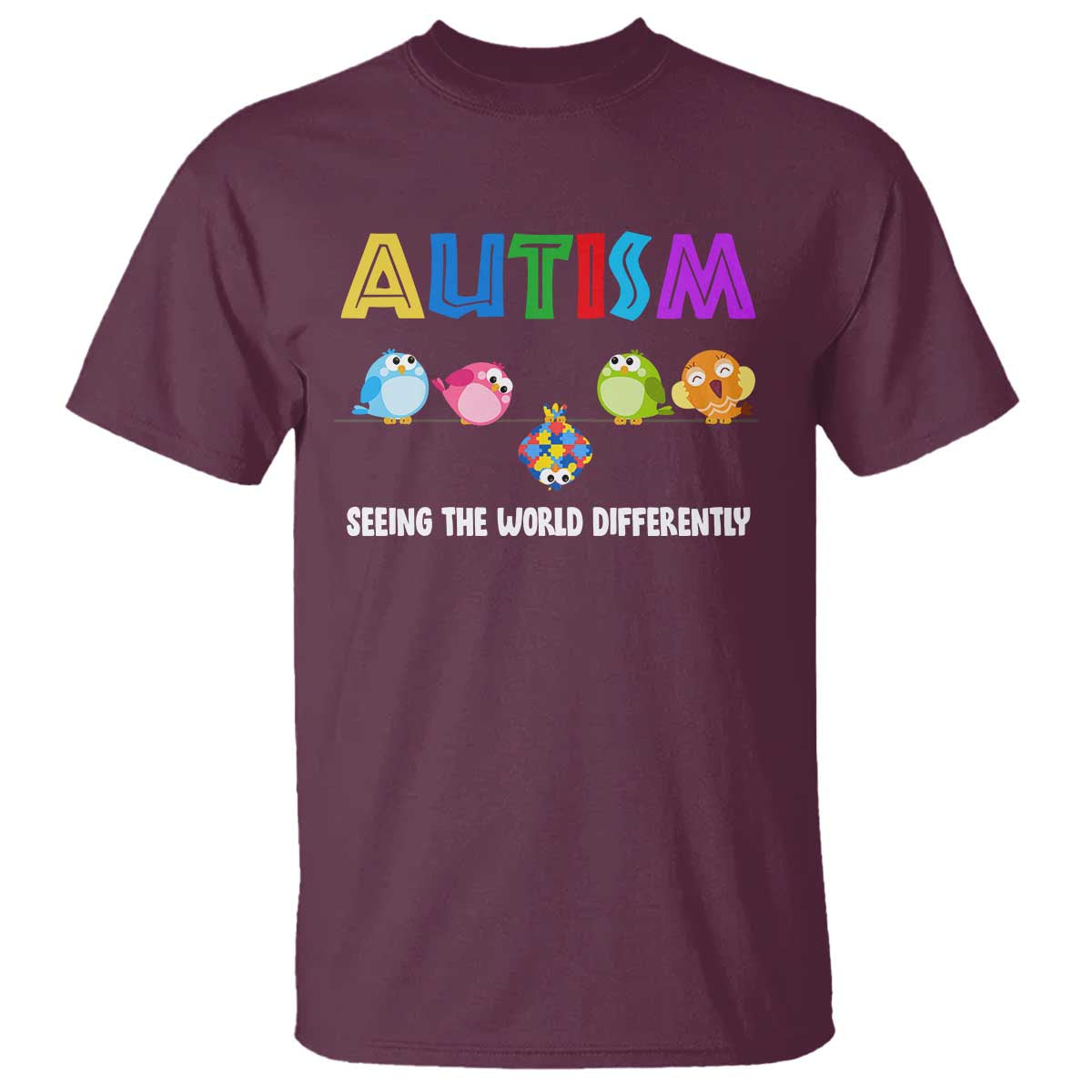 Autism Awareness T Shirt Seeing the World Differently ASD Cute Puzzle Pieces Owl