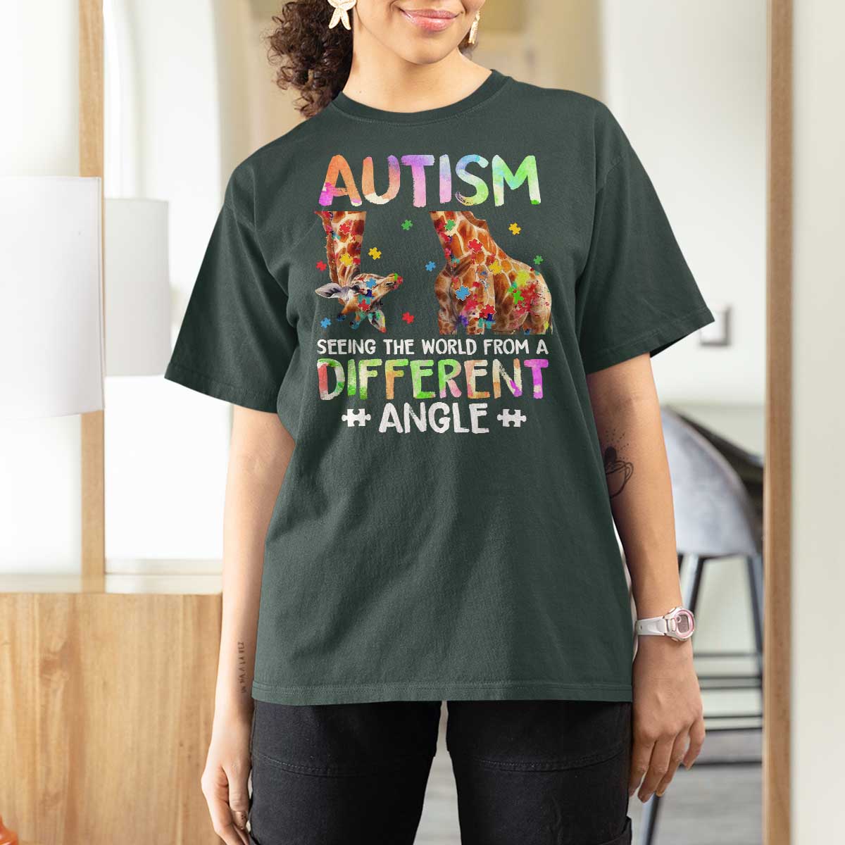 Autism Awareness Giraffe T Shirt For Women Seeing The World Differently ASD