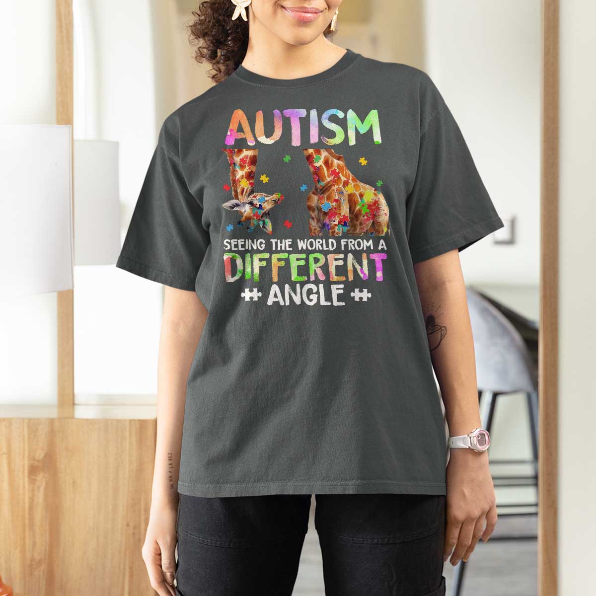Autism Awareness Giraffe T Shirt For Women Seeing The World Differently ASD