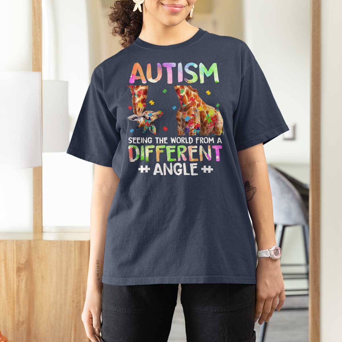 Autism Awareness Giraffe T Shirt For Women Seeing The World Differently ASD