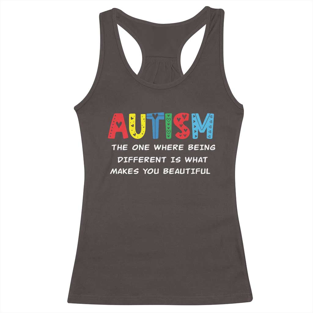 Autism Awareness Racerback Tank Top Different Makes You Beautiful ASD Month Support