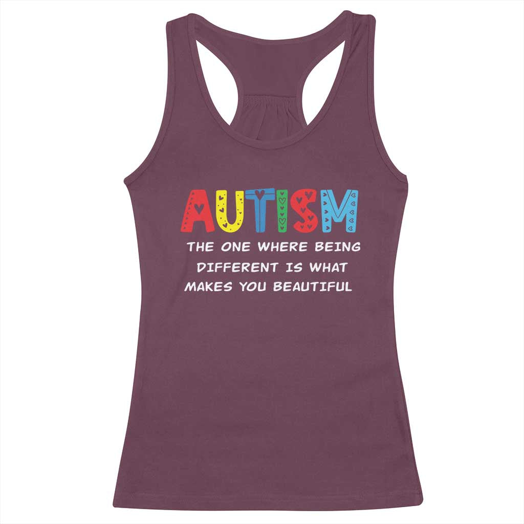Autism Awareness Racerback Tank Top Different Makes You Beautiful ASD Month Support