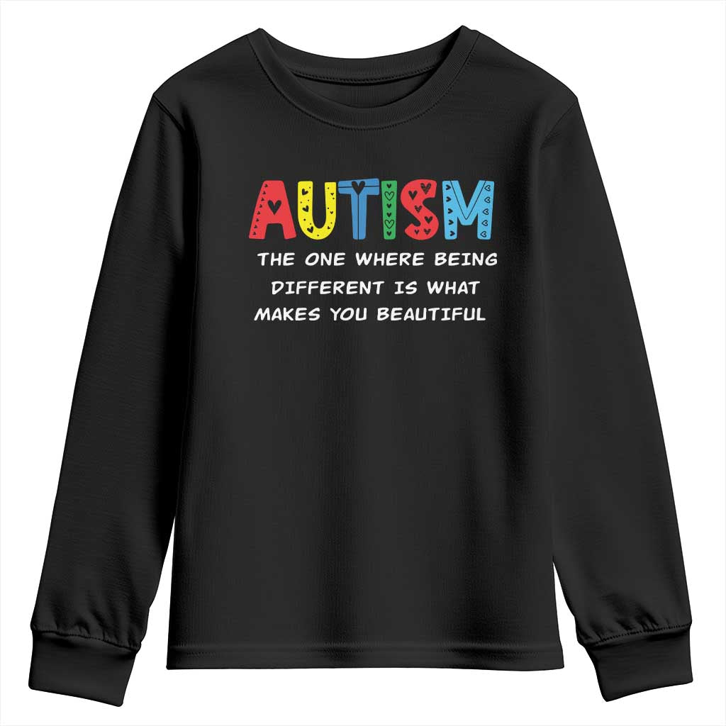 Autism Awareness Youth Sweatshirt Different Makes You Beautiful ASD Month Support