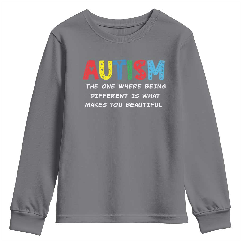 Autism Awareness Youth Sweatshirt Different Makes You Beautiful ASD Month Support