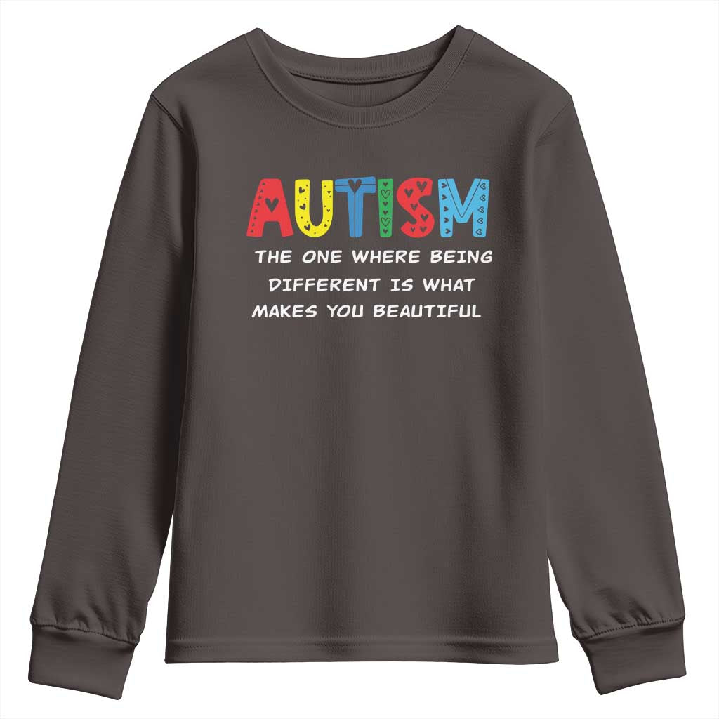 Autism Awareness Youth Sweatshirt Different Makes You Beautiful ASD Month Support