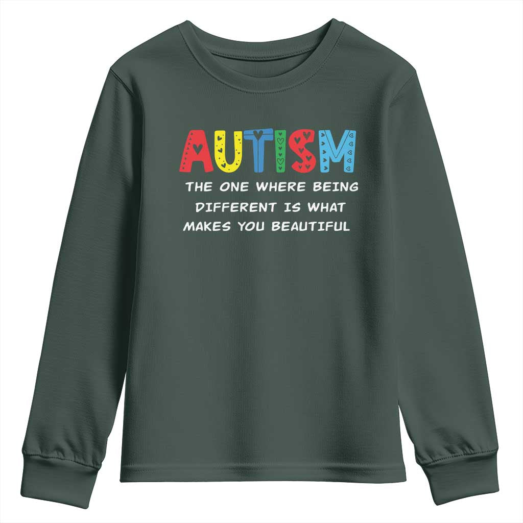 Autism Awareness Youth Sweatshirt Different Makes You Beautiful ASD Month Support