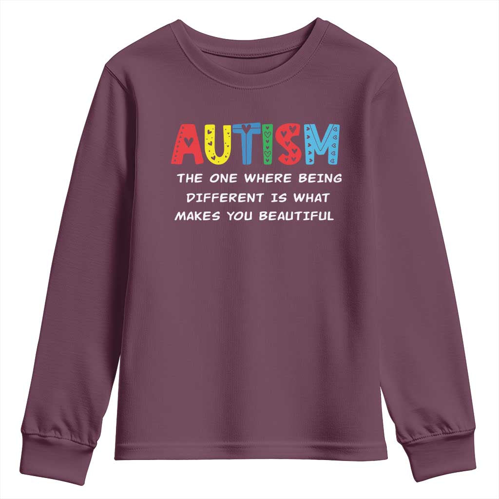 Autism Awareness Youth Sweatshirt Different Makes You Beautiful ASD Month Support