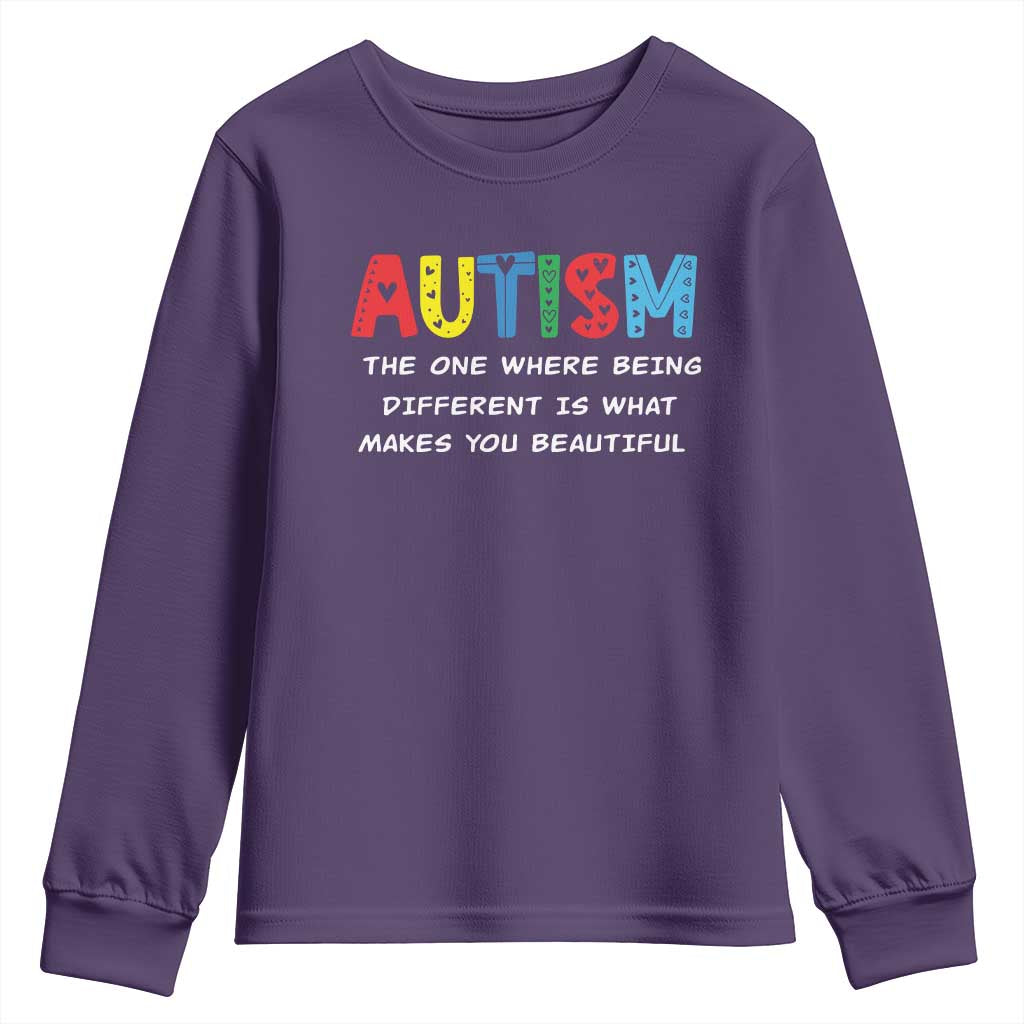 Autism Awareness Youth Sweatshirt Different Makes You Beautiful ASD Month Support