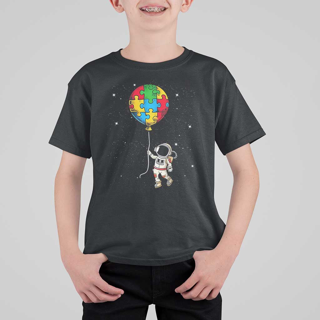 Autism Awareness Astronaut T Shirt For Kid Puzzle Pieces Balloon Space Autistic