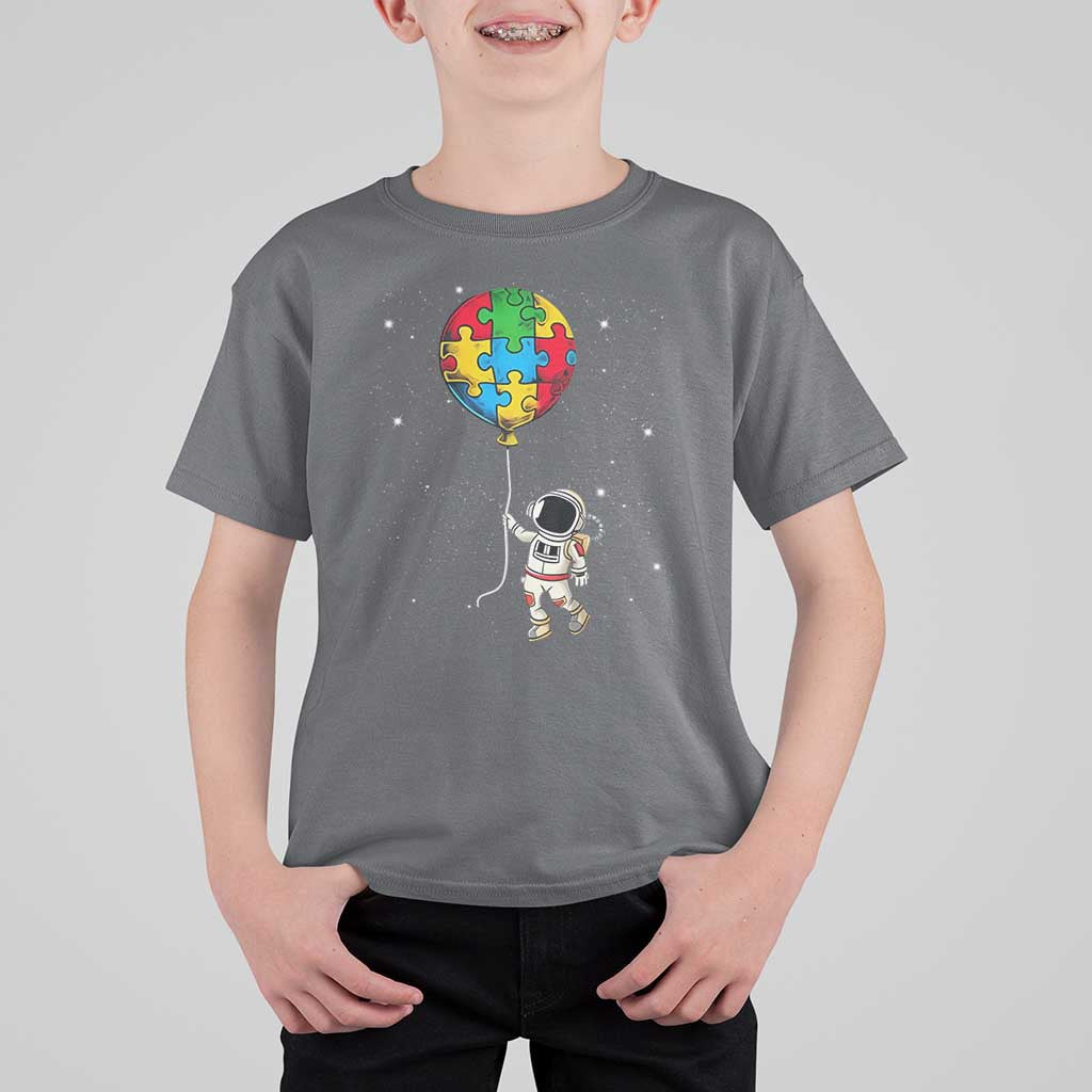 Autism Awareness Astronaut T Shirt For Kid Puzzle Pieces Balloon Space Autistic
