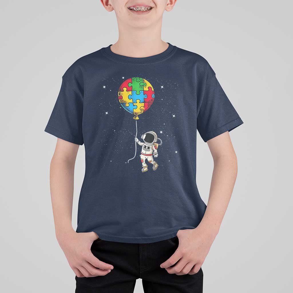Autism Awareness Astronaut T Shirt For Kid Puzzle Pieces Balloon Space Autistic