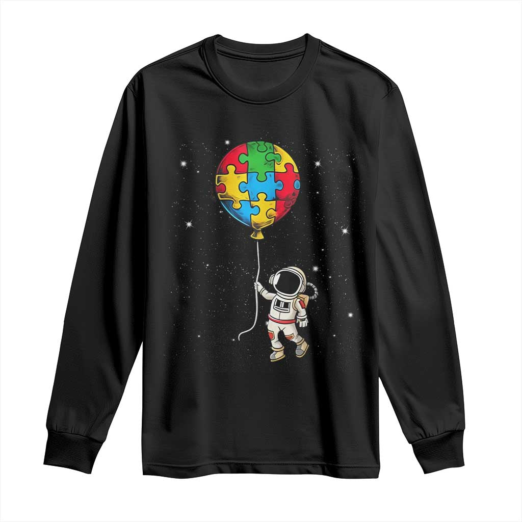 Autism Awareness Astronaut Long Sleeve Shirt Puzzle Pieces Balloon Space Autistic