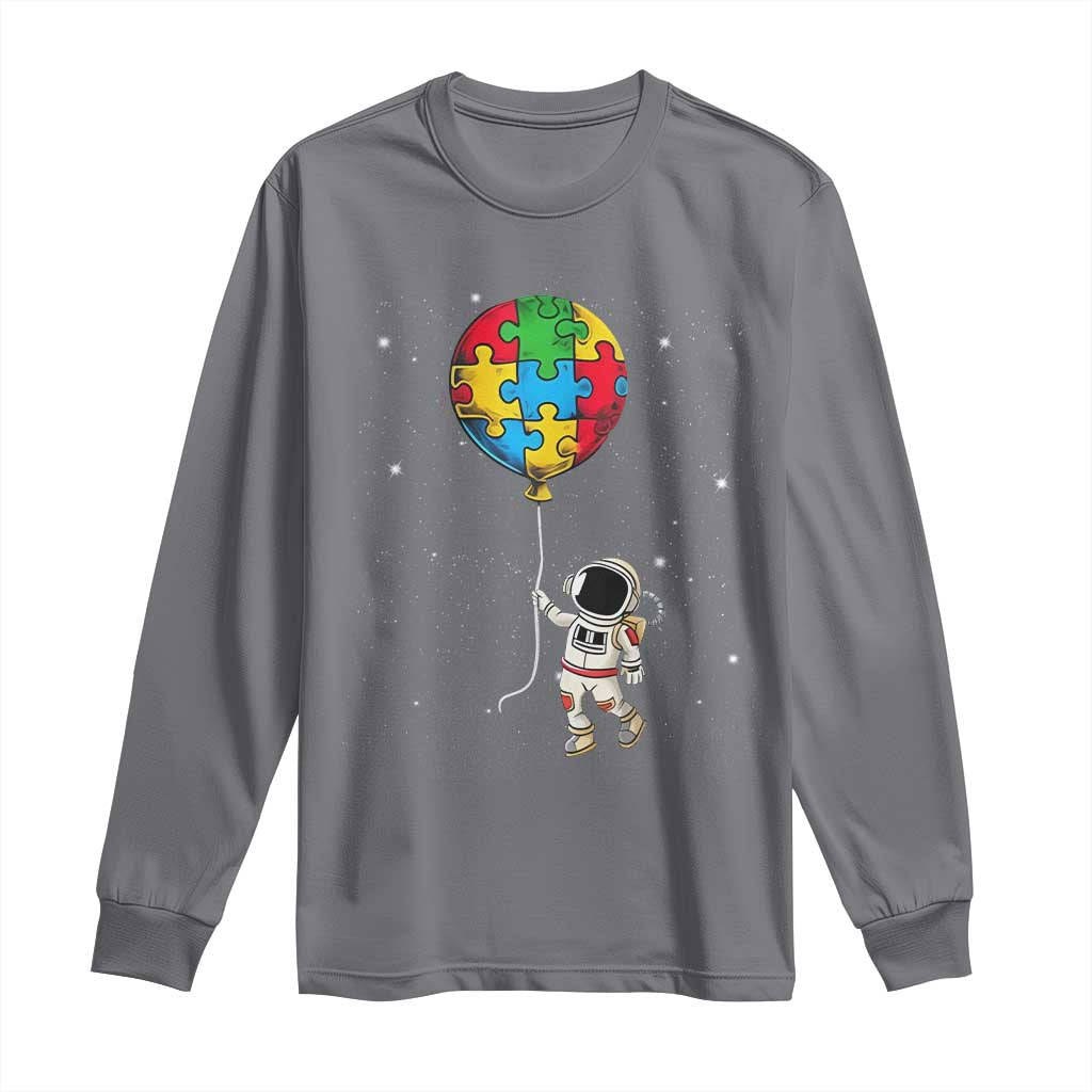 Autism Awareness Astronaut Long Sleeve Shirt Puzzle Pieces Balloon Space Autistic