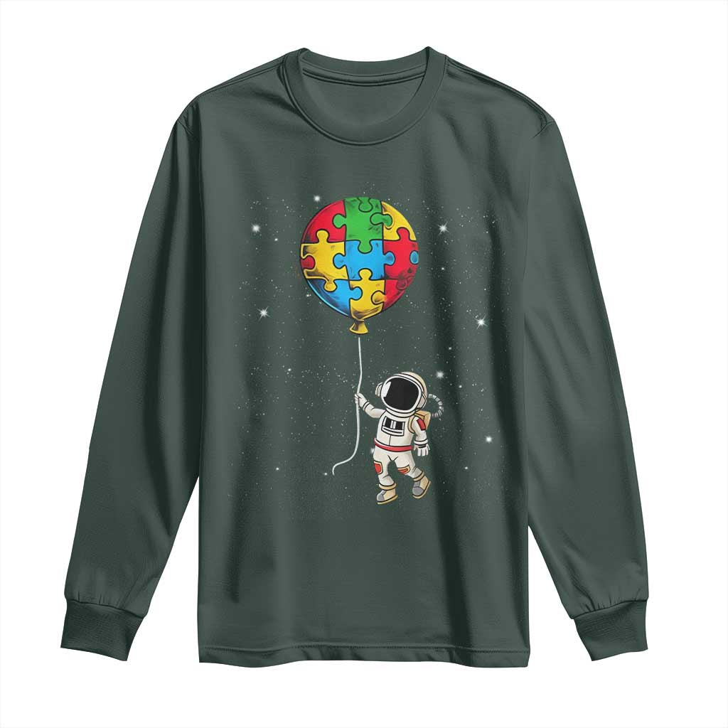 Autism Awareness Astronaut Long Sleeve Shirt Puzzle Pieces Balloon Space Autistic