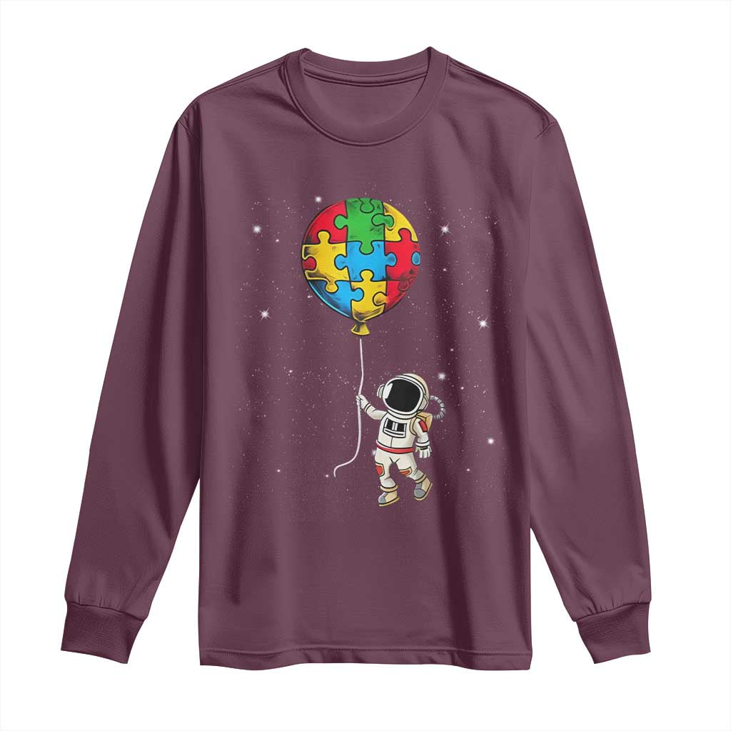 Autism Awareness Astronaut Long Sleeve Shirt Puzzle Pieces Balloon Space Autistic