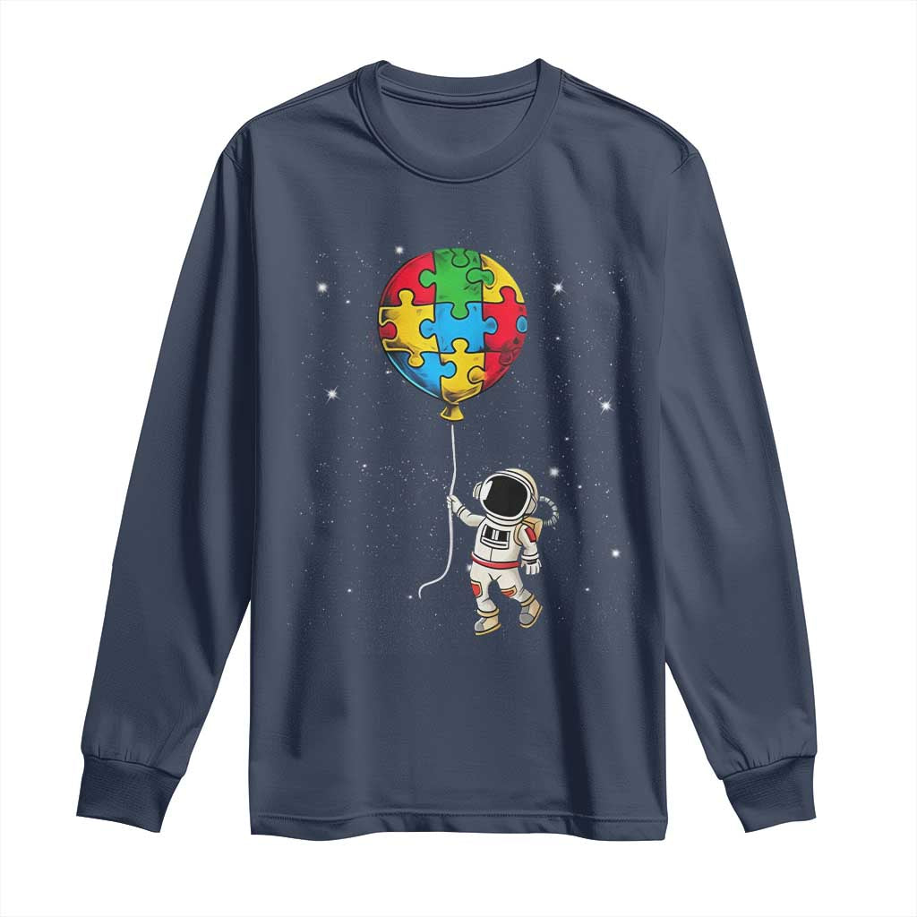 Autism Awareness Astronaut Long Sleeve Shirt Puzzle Pieces Balloon Space Autistic