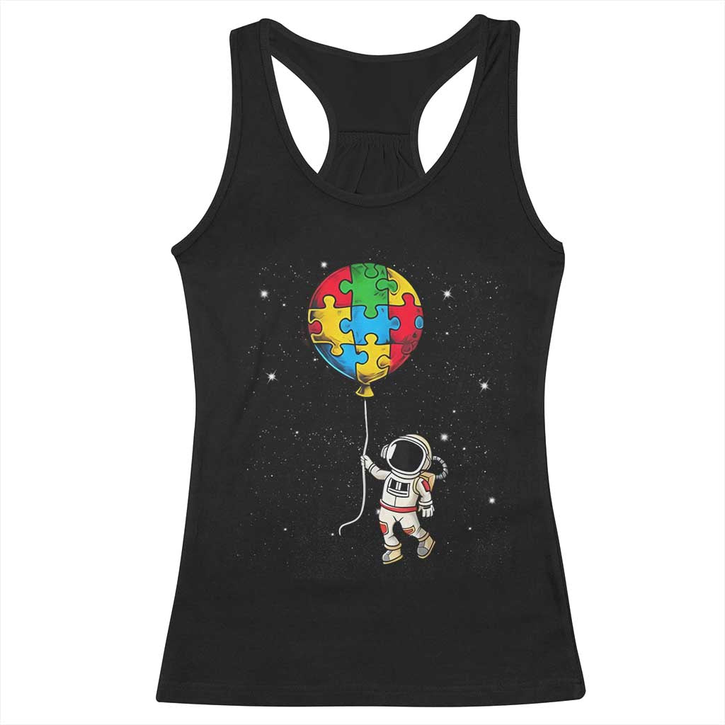 Autism Awareness Astronaut Racerback Tank Top Puzzle Pieces Balloon Space Autistic