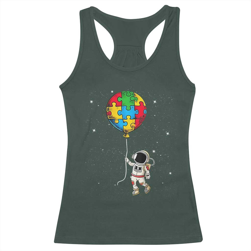 Autism Awareness Astronaut Racerback Tank Top Puzzle Pieces Balloon Space Autistic