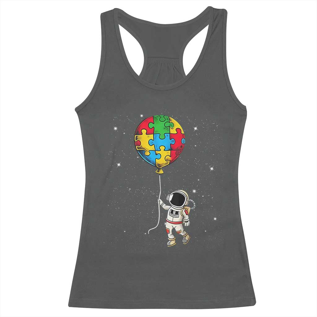 Autism Awareness Astronaut Racerback Tank Top Puzzle Pieces Balloon Space Autistic