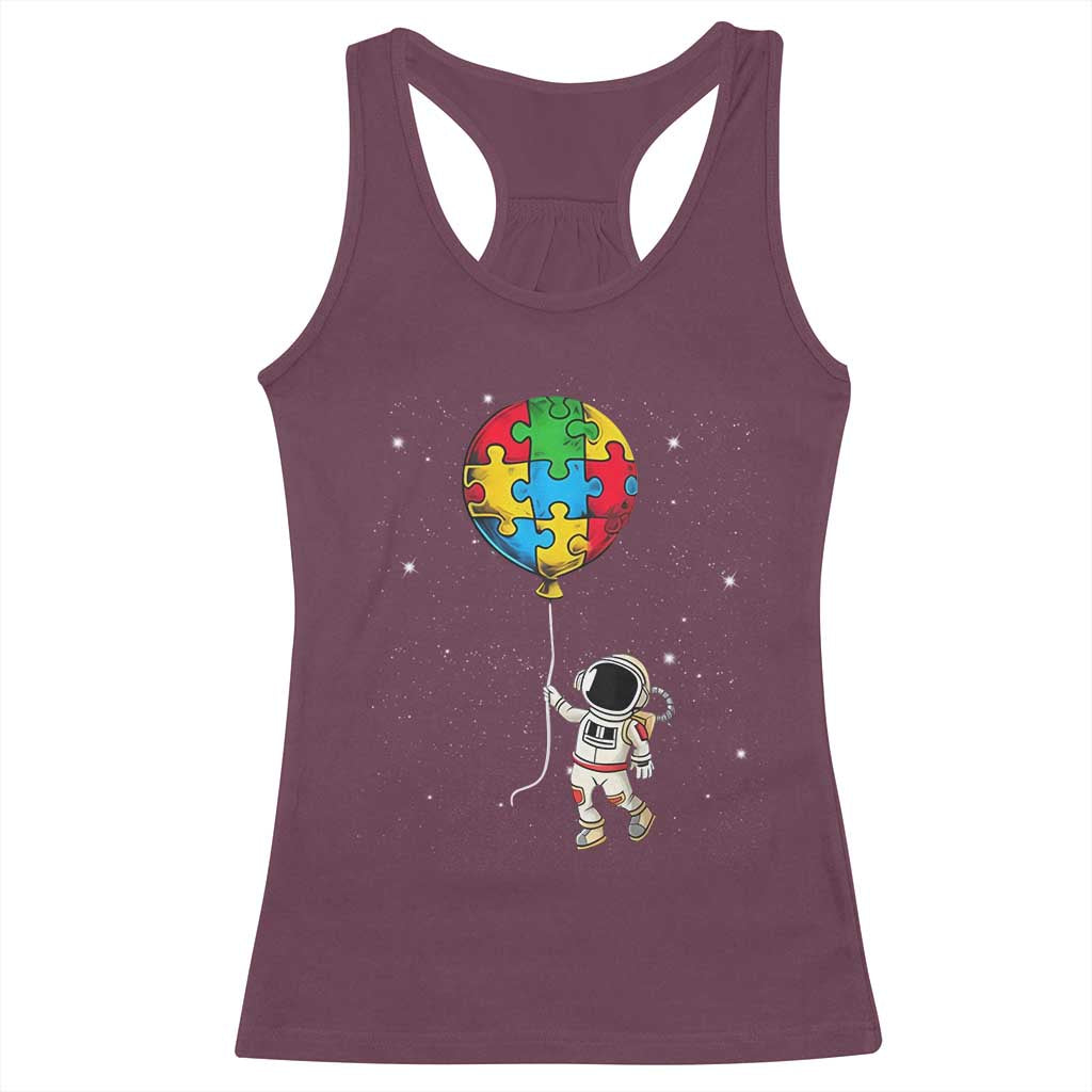 Autism Awareness Astronaut Racerback Tank Top Puzzle Pieces Balloon Space Autistic