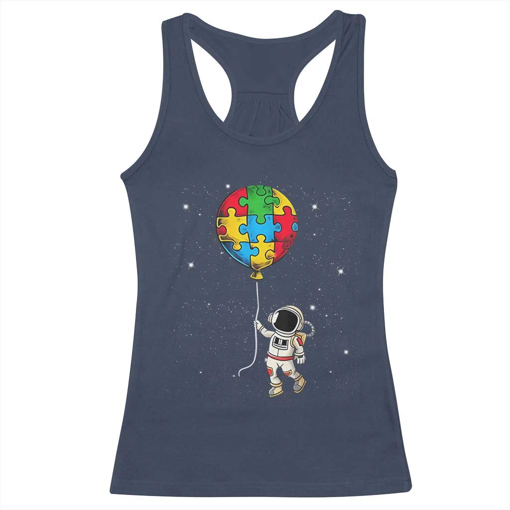 Autism Awareness Astronaut Racerback Tank Top Puzzle Pieces Balloon Space Autistic