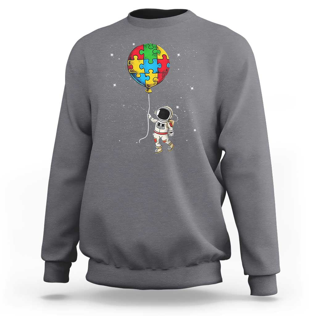 Autism Awareness Astronaut Sweatshirt Puzzle Pieces Balloon Space Autistic