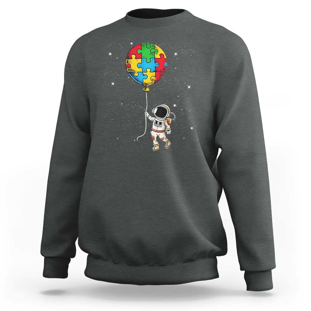 Autism Awareness Astronaut Sweatshirt Puzzle Pieces Balloon Space Autistic