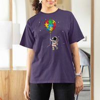 Autism Awareness Astronaut T Shirt For Women Puzzle Pieces Balloon Space Autistic