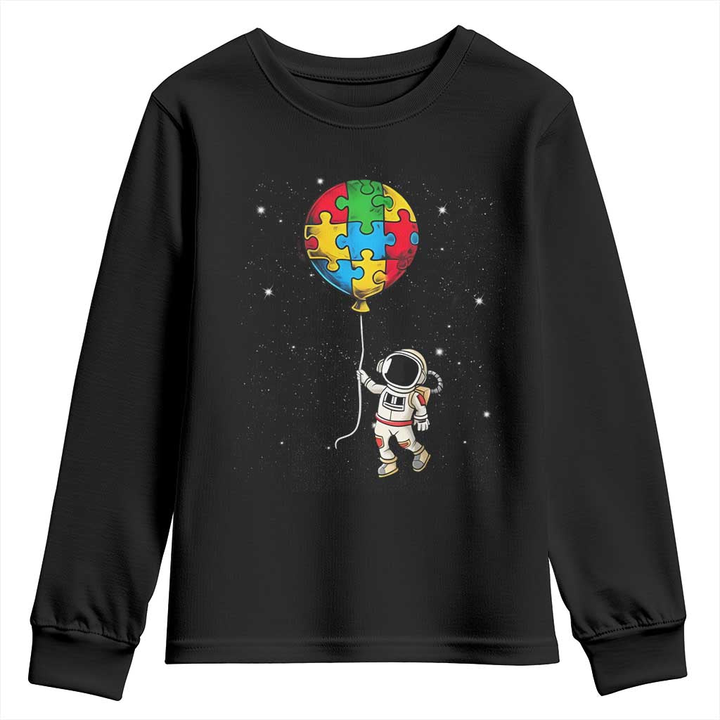 Autism Awareness Astronaut Youth Sweatshirt Puzzle Pieces Balloon Space Autistic