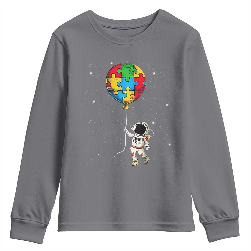 Autism Awareness Astronaut Youth Sweatshirt Puzzle Pieces Balloon Space Autistic