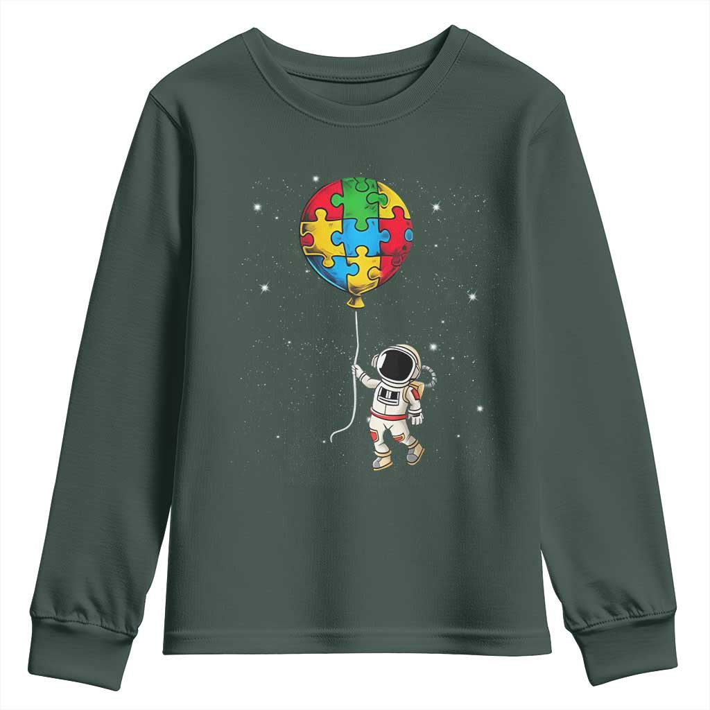 Autism Awareness Astronaut Youth Sweatshirt Puzzle Pieces Balloon Space Autistic