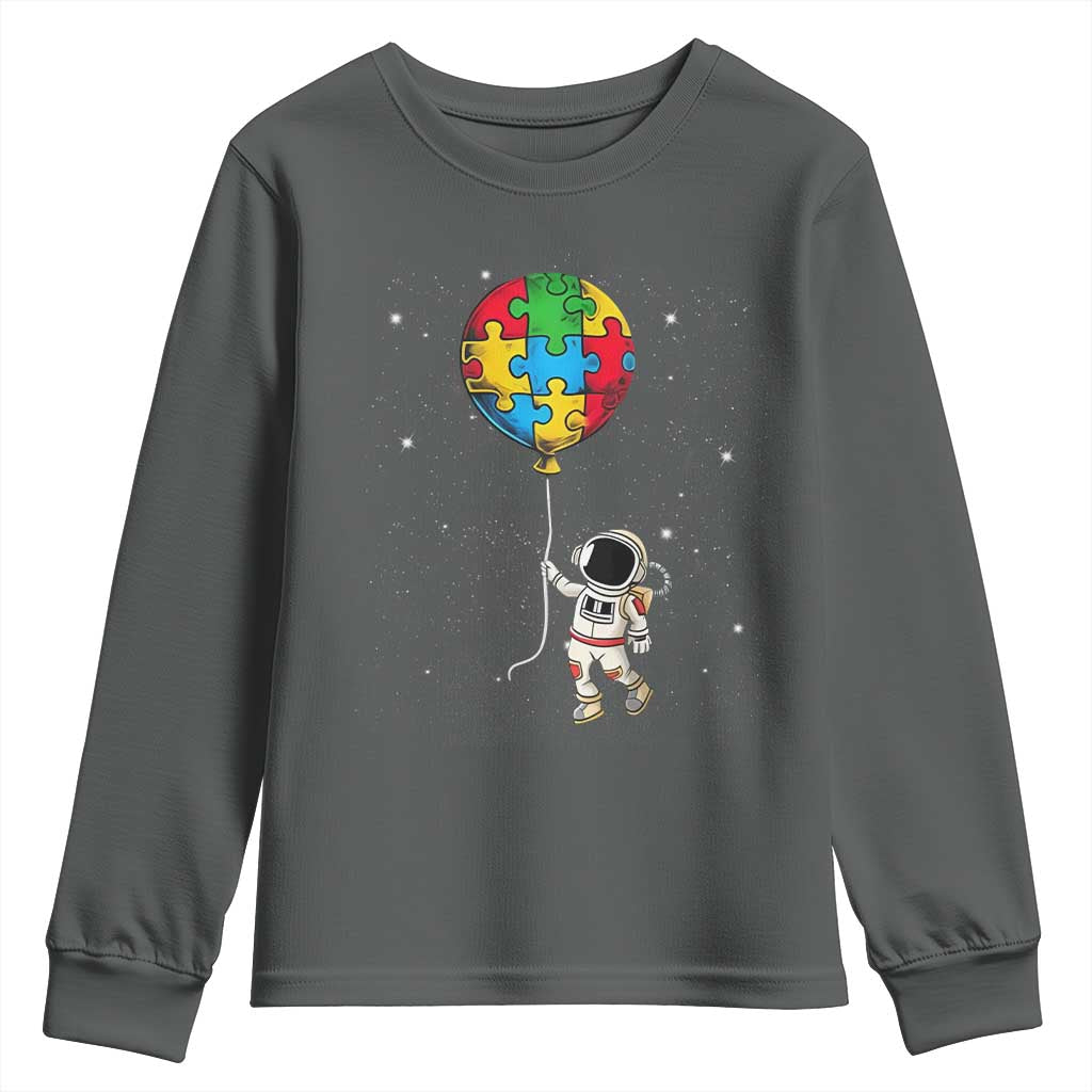 Autism Awareness Astronaut Youth Sweatshirt Puzzle Pieces Balloon Space Autistic