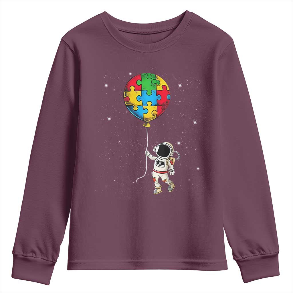 Autism Awareness Astronaut Youth Sweatshirt Puzzle Pieces Balloon Space Autistic