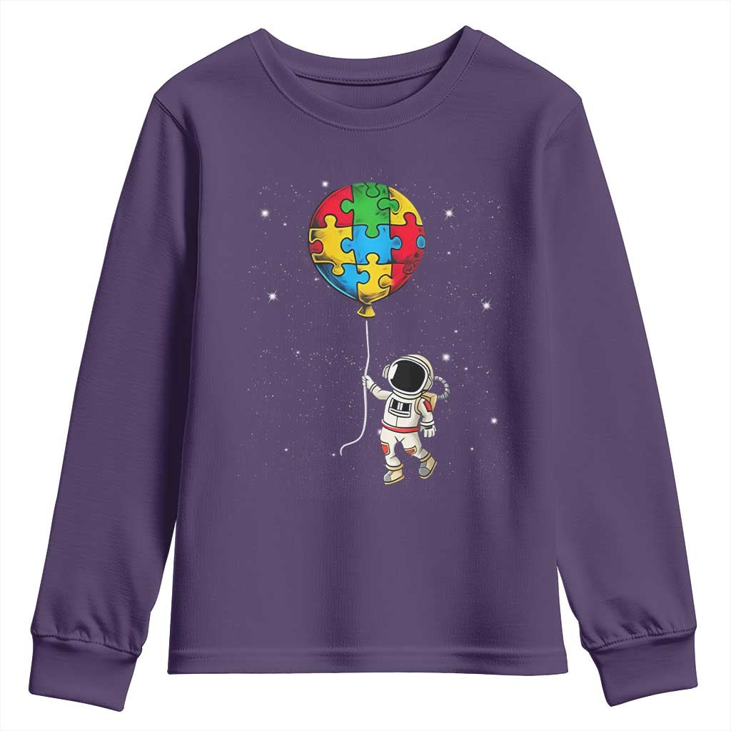 Autism Awareness Astronaut Youth Sweatshirt Puzzle Pieces Balloon Space Autistic