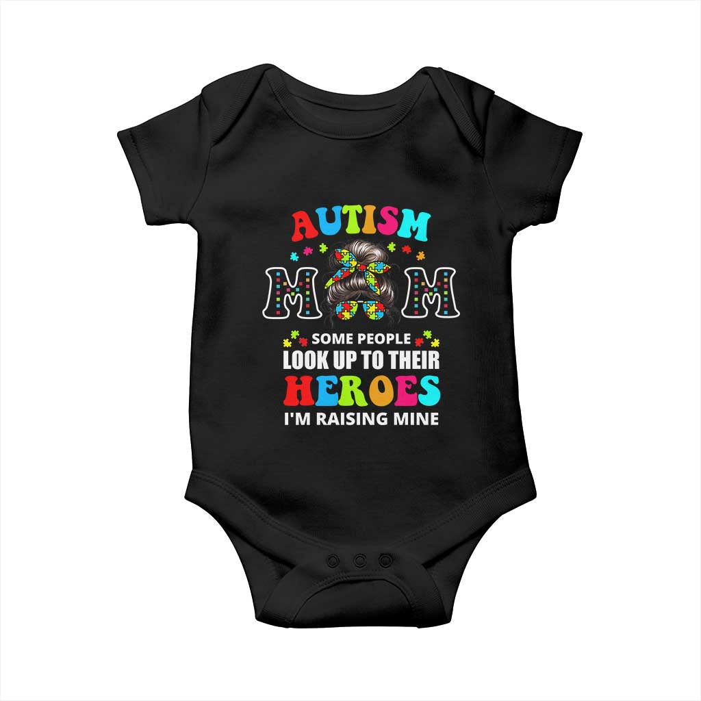 Autism Mom Baby Onesie Raising Hero Messy Bun Autism Awareness