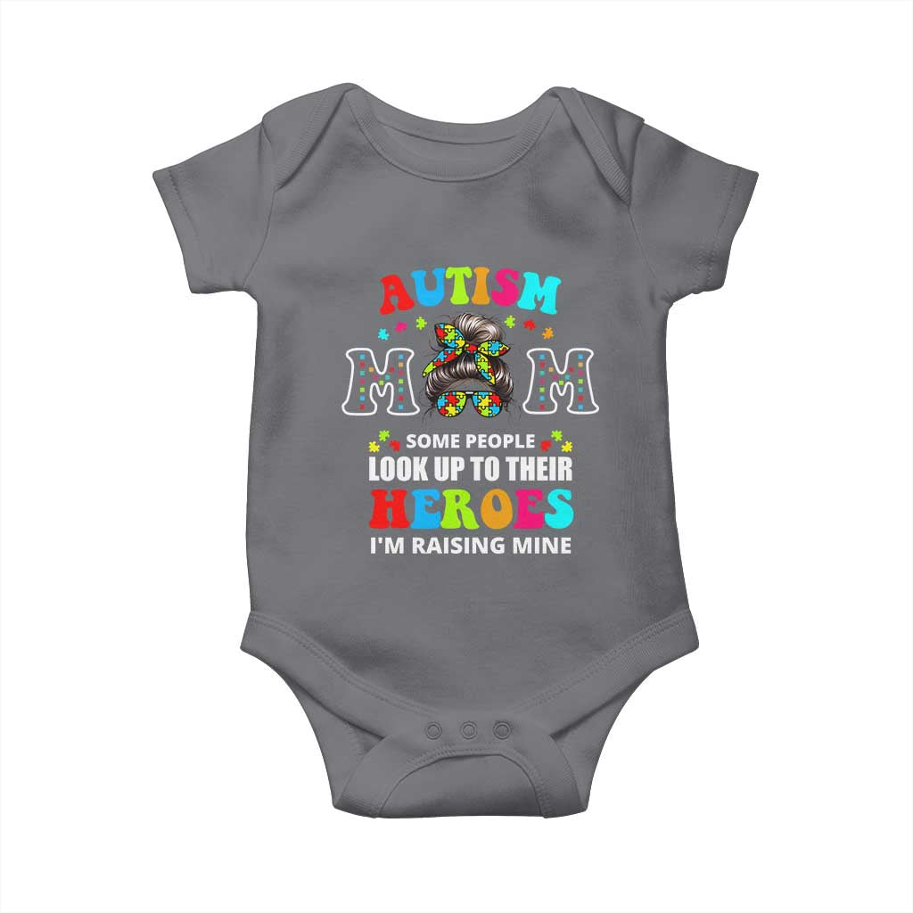 Autism Mom Baby Onesie Raising Hero Messy Bun Autism Awareness