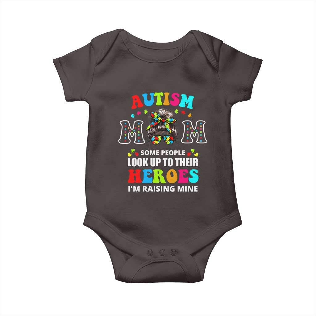 Autism Mom Baby Onesie Raising Hero Messy Bun Autism Awareness