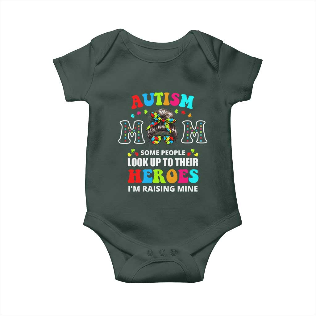 Autism Mom Baby Onesie Raising Hero Messy Bun Autism Awareness