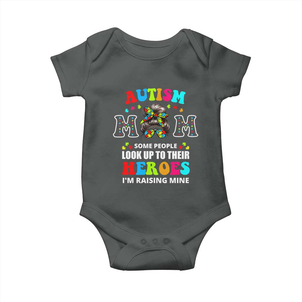 Autism Mom Baby Onesie Raising Hero Messy Bun Autism Awareness