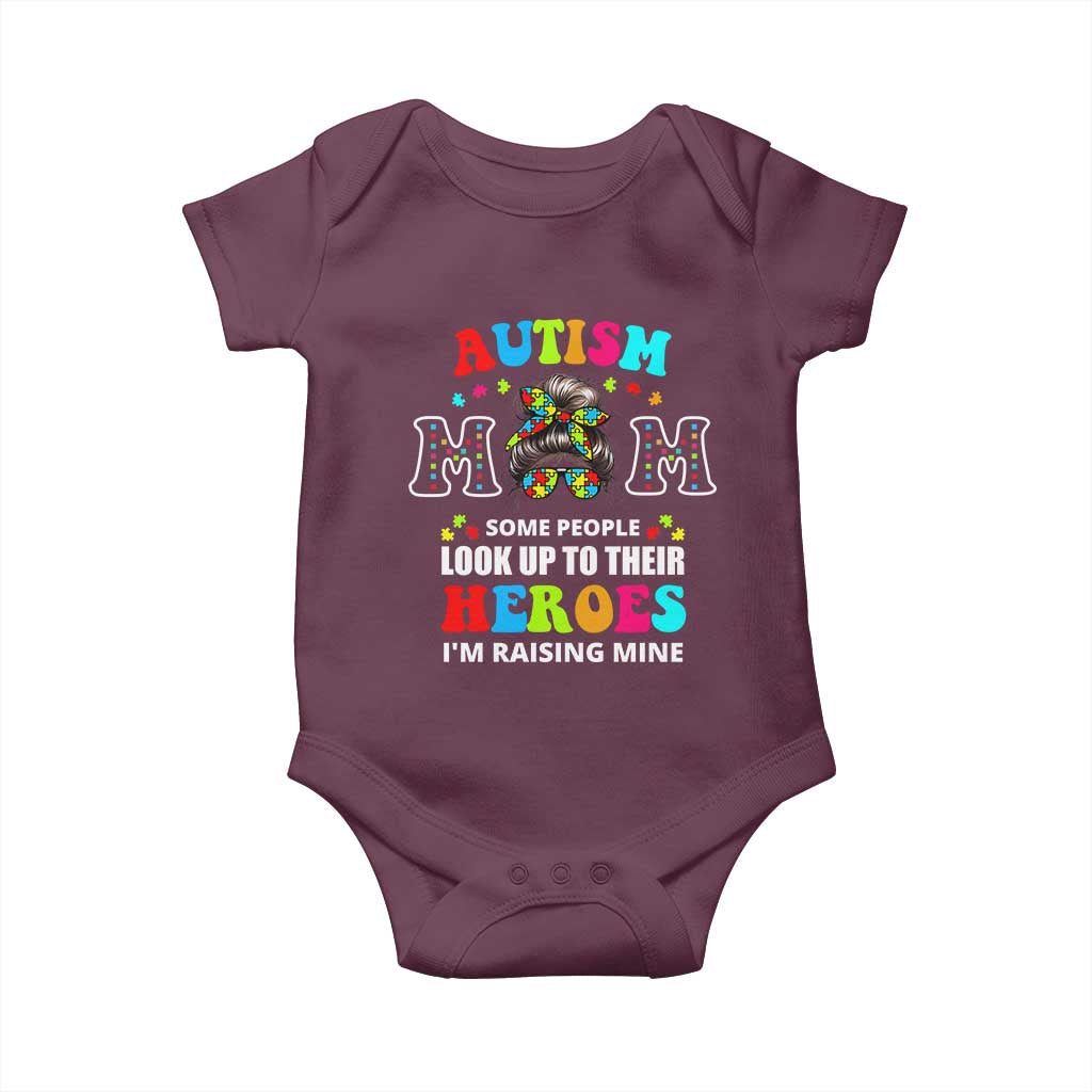 Autism Mom Baby Onesie Raising Hero Messy Bun Autism Awareness
