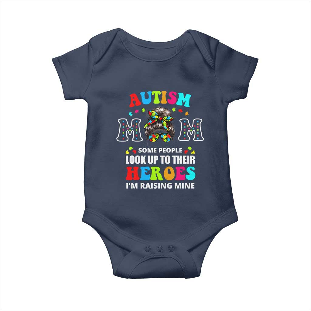 Autism Mom Baby Onesie Raising Hero Messy Bun Autism Awareness