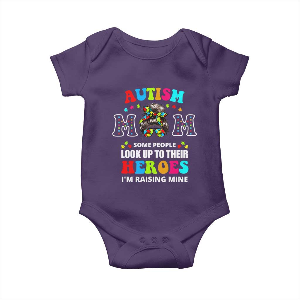 Autism Mom Baby Onesie Raising Hero Messy Bun Autism Awareness