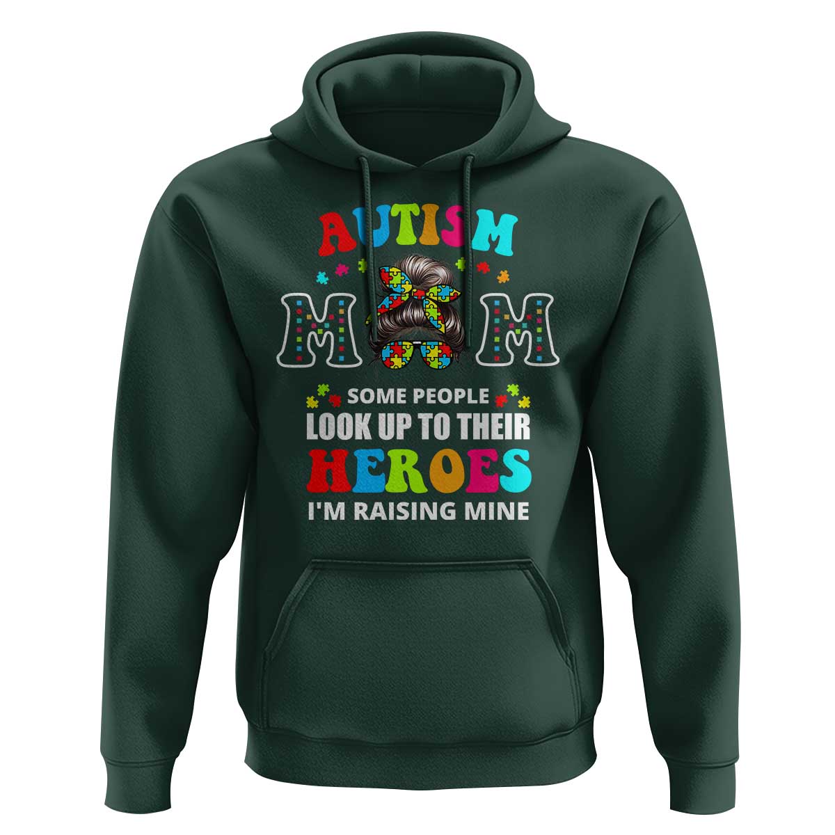 Autism Mom Hoodie Raising Hero Messy Bun Autism Awareness