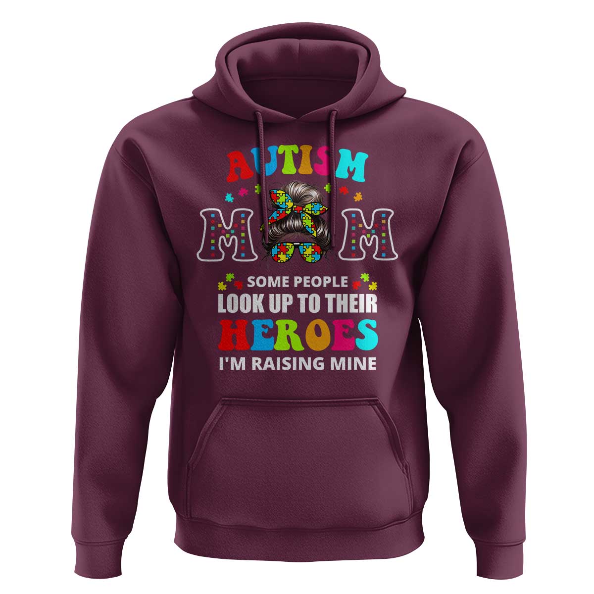 Autism Mom Hoodie Raising Hero Messy Bun Autism Awareness