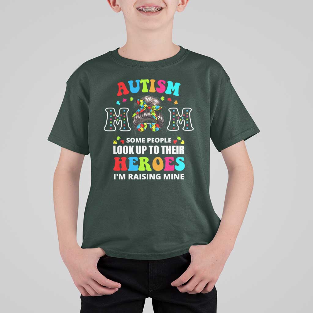 Autism Mom T Shirt For Kid Raising Hero Messy Bun Autism Awareness