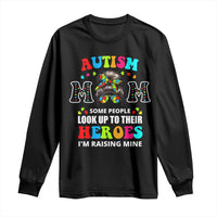 Autism Mom Long Sleeve Shirt Raising Hero Messy Bun Autism Awareness